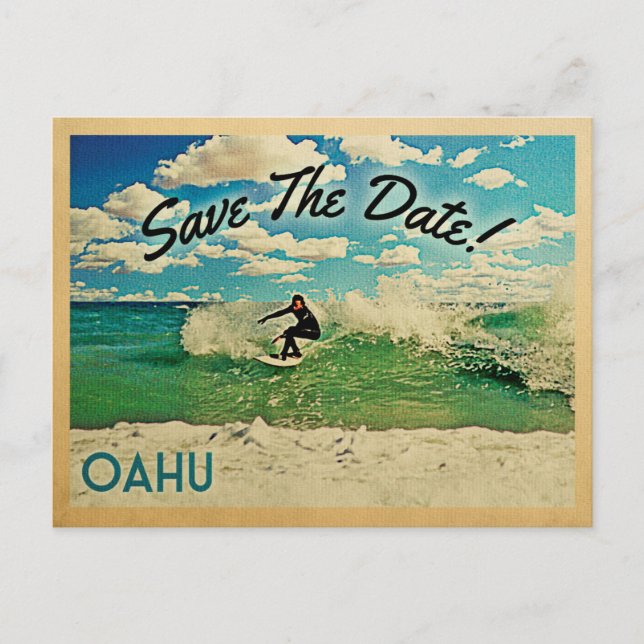 Carte Postale Faire-part Oahu Sauver La Date Hawaii Surf (Devant)