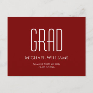 Carte Postale Faire-part Obtention du diplôme 2025 Minimaliste Moderne Roug