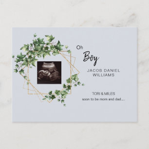 Carte Postale Faire-part Oh Garçon Bleu Clair Photo d'échographie  Annonce 