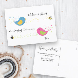 Carte Postale Faire-part Oiseaux et abeilles Changement de nom Grossesse
