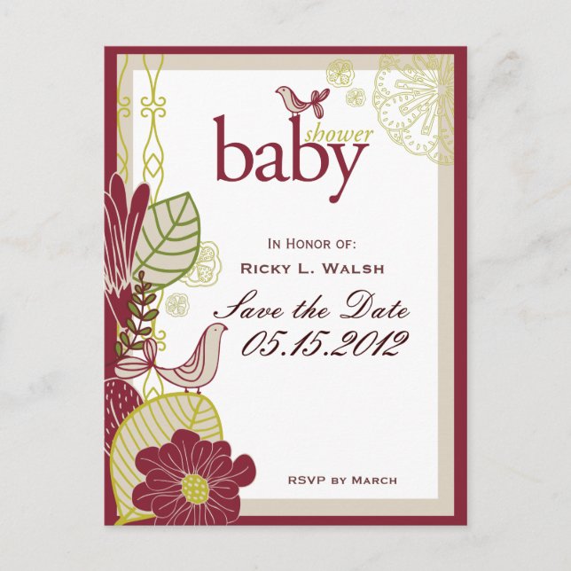 Carte Postale Faire-part Oiseaux & Fleurs (Devant)