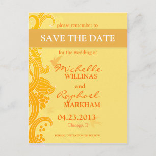 Carte Postale Faire-part Oiseaux Jaune Citron Mariage Enregistrer la Date