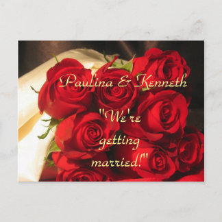 Carte Postale Faire-part "On se marie !" - Bouquet de Rose Rouge