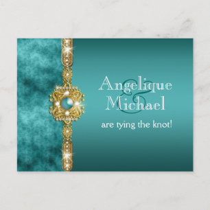 Carte Postale Faire-part Or bleu mariage fiançailles anniversaire