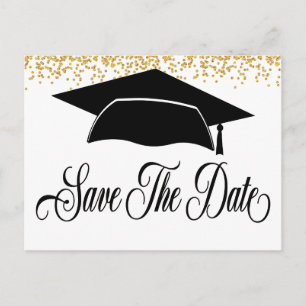 Carte Postale Faire-part Or Graduation Pailleté Sauvegarder La Date