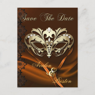 Carte Postale Faire-part Or Mascarade Orange Bijou Enregistrer La Date