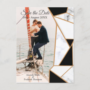 Carte Postale Faire-part Or noir moderne Abstrait sur le Marbre blanc