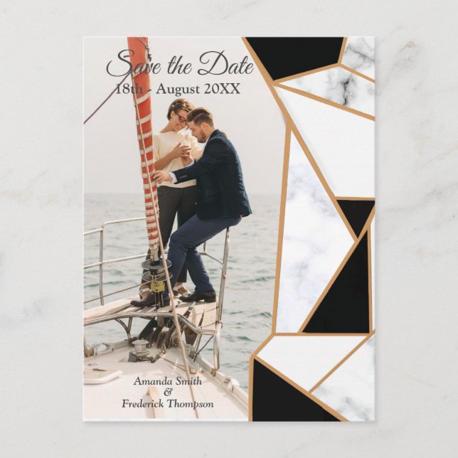 Carte Postale Faire-part Or noir moderne Abstrait sur le Marbre blanc (Devant)