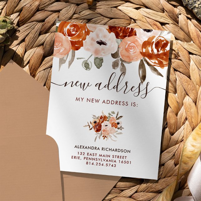 Carte Postale Faire-part Orange Boho Rustique Floral | Nouveau déplacement  (Créateur téléchargé)