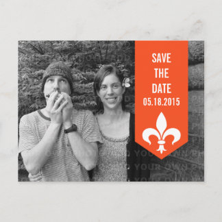 Carte Postale Faire-part Orange Chic Flourish Banner Enregistrer la date Ca