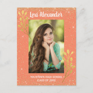 Carte Postale Faire-part Orange Gold Parties scintillant Graduation Faire-p