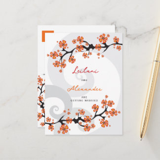 Carte Postale Faire-part Orange Hibiscus Tourbillons Gris Tropical Faire-Pa