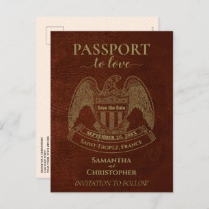 Carte Postale Faire-part Orange Passport merveilleux mariage amusant Enregi