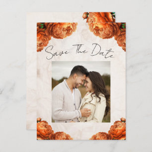 Carte Postale Faire-part Orange Peony Flowers Vintage Enregistrer la date