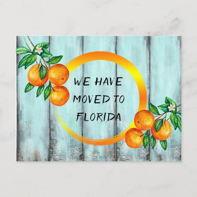 Carte Postale Faire-part Oranges de Floride contre une barrière d'aquarelle (Devant)
