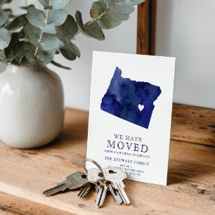 Carte Postale Faire-part Oregon State map marine bleu aquarelle maison démé