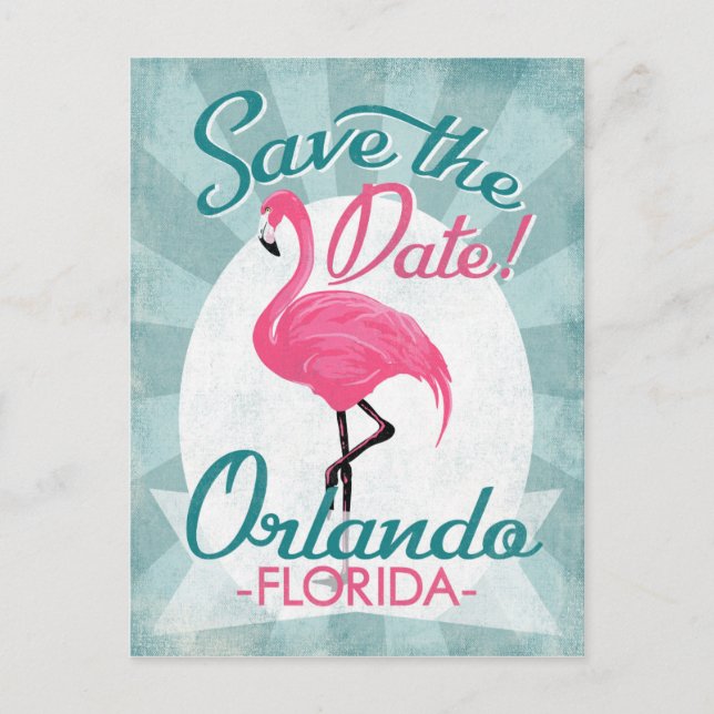 Carte Postale Faire-part Orlando Enregistrez La Date Flamant Rose (Devant)