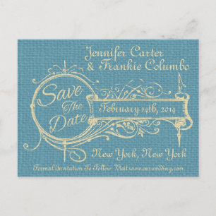 Carte Postale Faire-part Ornement Vintage et toile de jute Save The Date