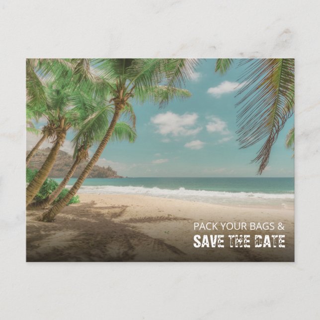Carte Postale Faire-part Pack Your Bags and Save the Date Beach Wedding (Devant)