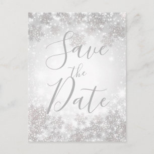 Carte Postale Faire-part Paillettes blanches Hiver merveilleux Sauvegarder