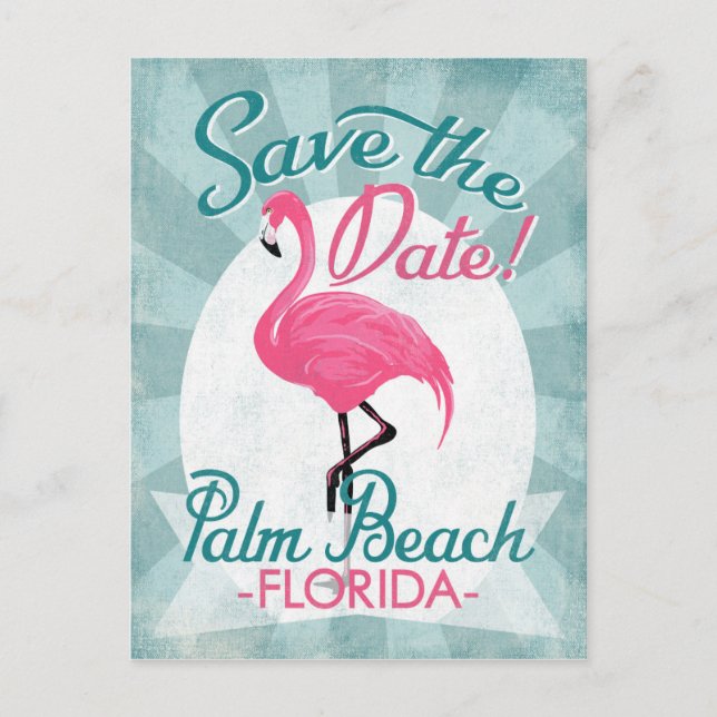 Carte Postale Faire-part Palm Beach Enregistrer La Date Flamant rose Rose (Devant)
