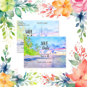 Carte Postale Faire-part Palm Beach Sunset Aquarelle Enregistrer La Date