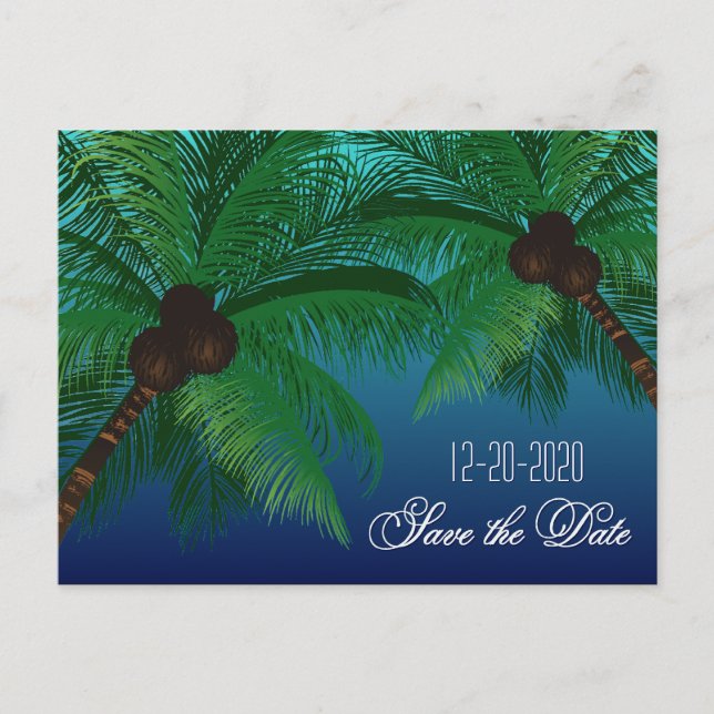 Carte Postale Faire-part Palm Tree Beach Mariage Sauvez les dates (Devant)