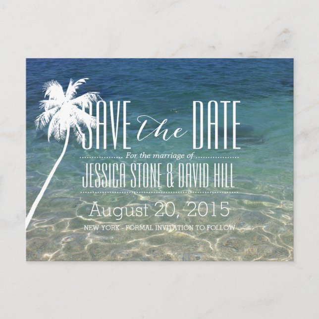 Carte Postale Faire-part Palm Tree Beach Wedding Enregistrer la date (Devant)