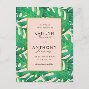 Carte Postale Faire-part Palm Tropical Feuilles Beach Mariage Enregistrer L