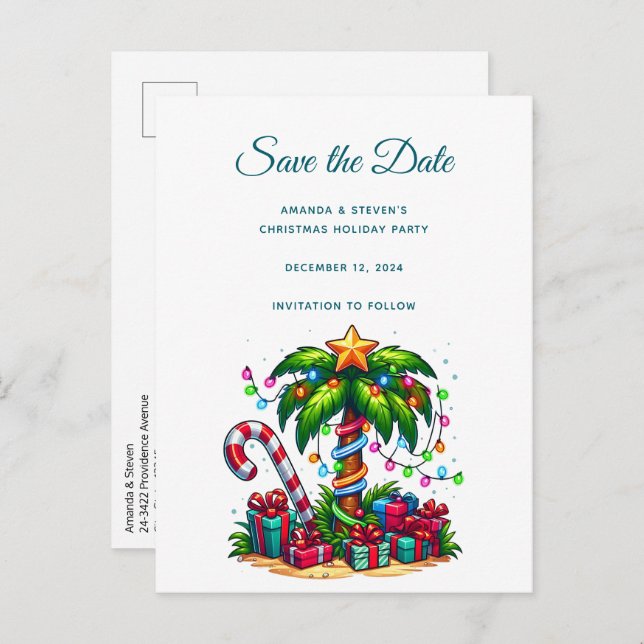 Carte Postale Faire-part Palmier de Noël tropical (Devant / Derrière)