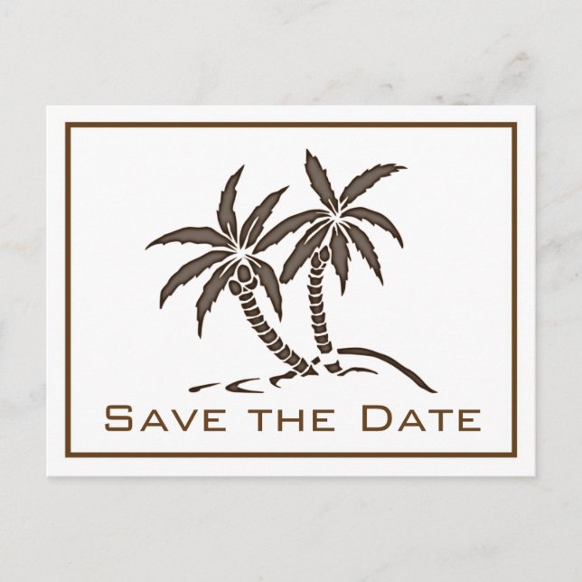 Carte Postale Faire-part Palmiers bruns tropicaux jumeaux Save the Date (Devant)