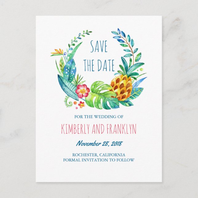 Carte Postale Faire-part Palmiers de pin tropical save the date de plage d' (Devant)