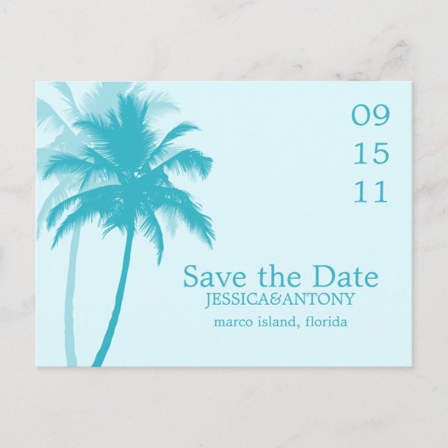 Carte Postale Faire-part Palmiers Mariage tropical Enregistrer la date (Devant)