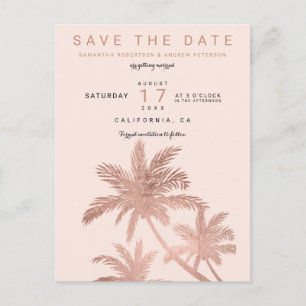 Carte Postale Faire-part Palmiers modernes en or rose qui rougissent pour a