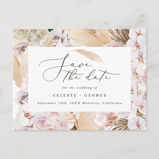 Carte Postale Faire-part Pampas herbe palmier orchidée moderne rustique (Devant)