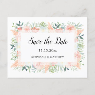 Carte Postale Faire-part Pampas Mariage Verdure Rose Enregistrer La Date
