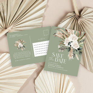 Carte Postale Faire-part Pampas moderne eucalyptus sauge vert élégant