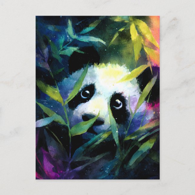 Carte Postale Faire-part Panda Peeking Bamboo Aquarelle (Devant)