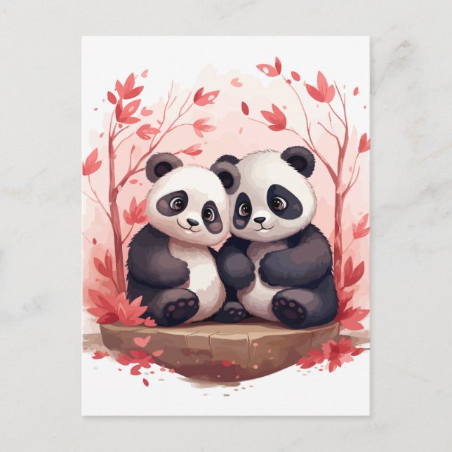 Carte Postale Faire-part Panda si heureux ensemble (Devant)