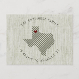 Carte Postale Faire-part Panhandle Green Linen et Heart Texas Moving