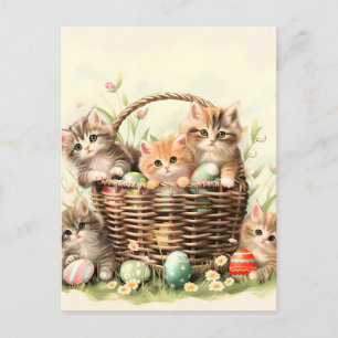 Carte Postale Faire-part Panier de Pâques de chaton de printemps 