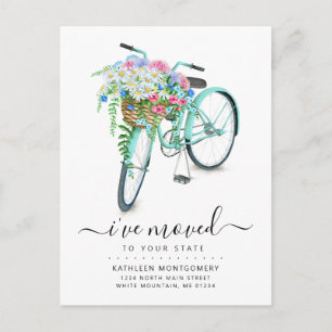 Carte Postale Faire-part Panier Floral en mouvement de bicyclette Aqua Dais