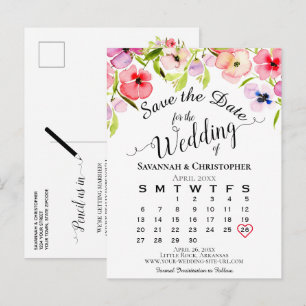 Carte Postale Faire-part Pansies d'aquarelle Mariage Enregistrer le calendr