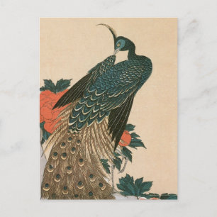 Carte Postale Faire-part Paon et Pivoines par Hiroshige Mariage