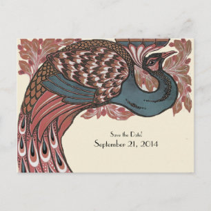 Carte Postale Faire-part Paon vintage rose Enregistrer la date