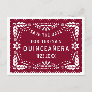 Carte Postale Faire-part Papel picado bordeaux QUINCEAÑERA Enregistrer la d