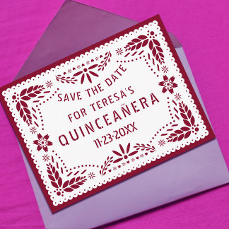 Carte Postale Faire-part Papel picado bordeaux QUINCEAÑERA Enregistrer la d