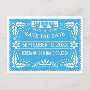 Carte Postale Faire-part Papel picado inséparables mariage bleu Enregistrer