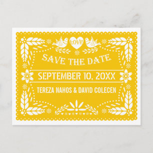Carte Postale Faire-part Papel picado moderne jaune mariage Save the Date