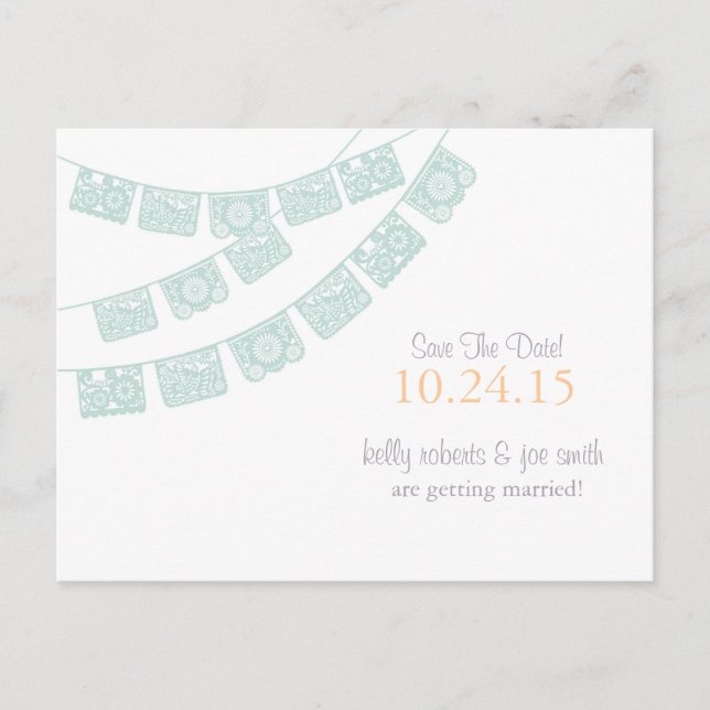 Carte Postale Faire-part Papel Picado Save the Date Vert menthe (Devant)